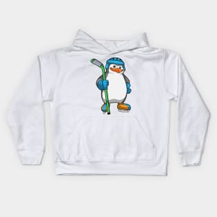 Penguin at Ice hockey with Ice hockey stick Kids Hoodie